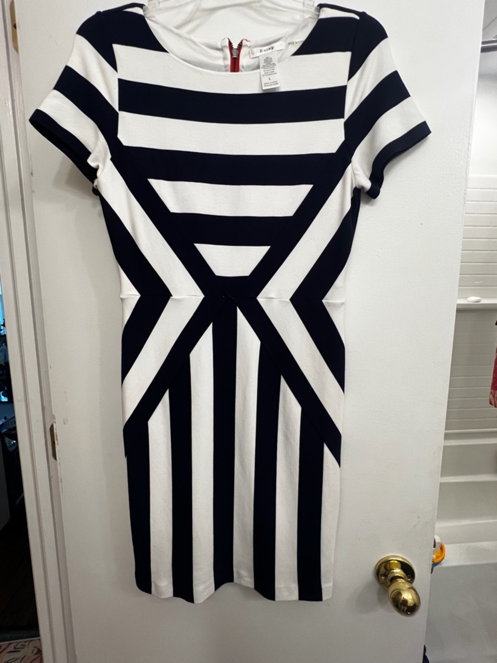 Blue  & ivory  Striped Sheath Dress - Classic Women's Dress